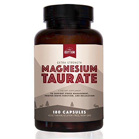 Magnesium Taurate - 200mg of Magnesium Taurate for Heart Health, Optimal Relaxation, Stress and Anxiety Relief, and Improved Sleep. 180 Capsules.