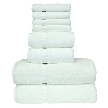Luxury Hotel & Spa Towel 100% Genuine Turkish Cotton Bath Towel Bundle 8 Piece Towel Set, White, 2 Bath Towels 27"X54" , 2 Hand Towels 16"X30" , 4 Wash Cloths 13"x13"