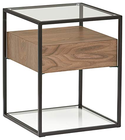 Rivet King Street Industrial Floating Side Table, Walnut, Black Metal, Glass