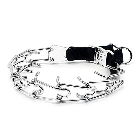 Wellbro Pit Bull German Shepherd Training Metal Gear, Prong Pet Collar, with Quick Release Snap Buckle and Rubber Caps, Plated, Easy-On and Adjustable Training Dog Collar for Medium and Large Dogs