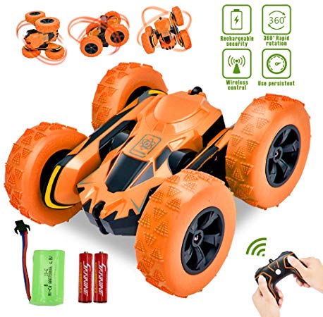Yuboa RC Stunt Car Toy,4WD Remote Control Car Rechargeable 2.4GHz Double Sided Rotating Off Road RC Car 360 Degree Flip Stunt RC Truck Gift for Kids Boys Girls Orange