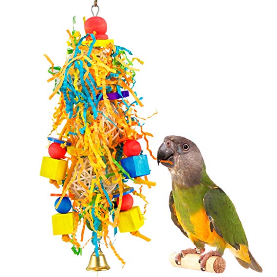 MEWTOGO Small Bird Chewing Toy - Handmade Conure Foraging Shredding Hanging Toy for Small Medium Birds