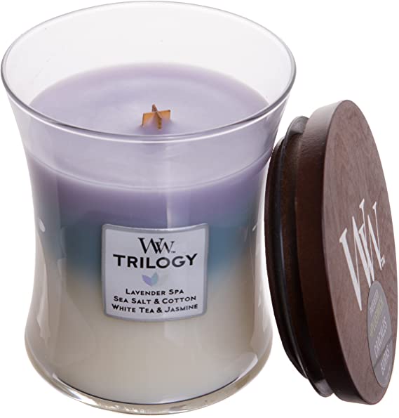 WoodWick Calming Retreat Trilogy 3-in-1 Hourglass Jar Scented Candle, Medium 10 oz.