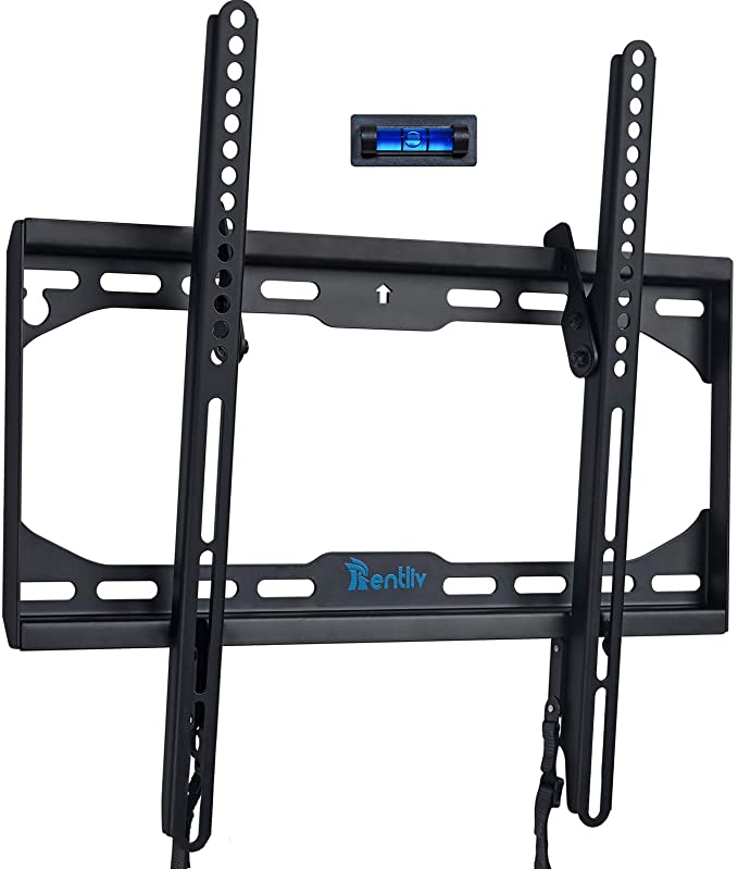 TV Wall Mount Bracket Low Profile -RENTLIV Tilt TV Mount for Most 23-55 inch LED OLED LCD HD TVs Plasma Flat Curved Screens VESA Pattern up to 400X400 mm 110 LBS Loading fits 8” 12” 16" Wood Studs, w/Bonus Bubble Level, HDMI Cable, Cable Ties