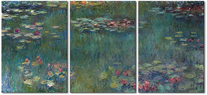 Wieco Art Water Lilies Canvas Prints of Claude Monet Famous Paintings for Living Room Impressionistic Flower Room Wall Pictures for Bedroom Canvas Wall Art Decorations M0101-5070x3