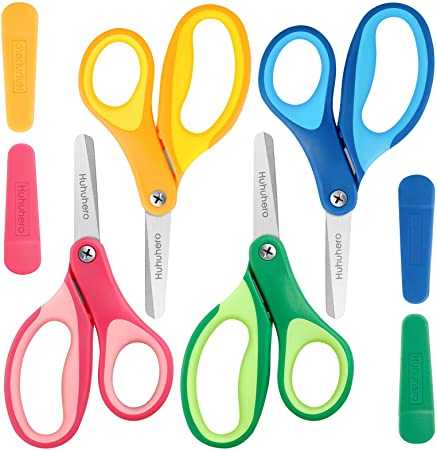 Kids Scissors, 5'' Small Toddler Scissors Bulk, Assorted Colors Blunt Tip Craft Scissors, Soft Grip Right/Left Handed Safety scissors for Children School Classroom Fabric Art Supplies, 4 Pack