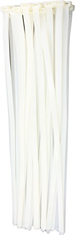 24" Inch White Zip Cable Ties (50 Pack), 175lb Strength Nylon Wire Ties By Bolt Dropper.