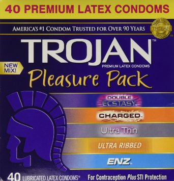 Trojan Pleasure Pack NEW MIX Premium Lubricated Latex Condoms - 40 Count Variety Pack - Double Ecstasy Charged Ultra Thin Ultra Ribbed ENZ - Brand NEW