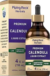 Piping Rock Calendula Tincture | 4 Fl Oz | Vegetarian Liquid Extract Drops | Certified Botanical | Non-GMO, Gluten Free Herbal Supplement