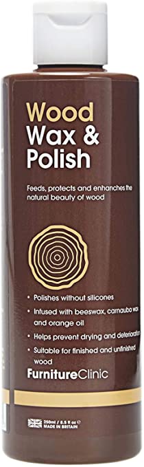 Furniture Clinic Wood Wax & Wood Polish - Orange Scented Polish Great for Finished or Unfinished Wood, All Natural Furniture Polish That Adds a Protective Coating (250 ml)