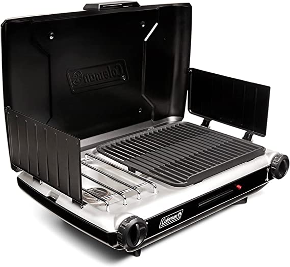 Coleman Gas Camping Grill/Stove | Classic Tabletop Propane 2-in-1 Grill/Stove, 2 Burner