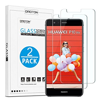 [2 Pack] OMOTON Tempered Glass Screen Protector for Huawei P10 Lite , 9H Hardness, Anti-Scratch, Anti-Oil, Anti-Bubbles