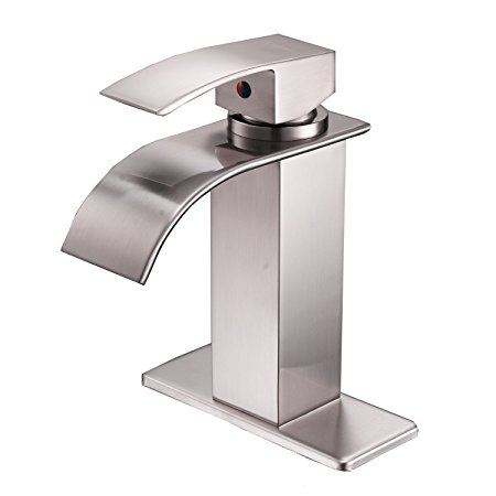 Aquafaucet Brushed Nickel Waterfall Spout Single Handle Bathroom Sink Faucet