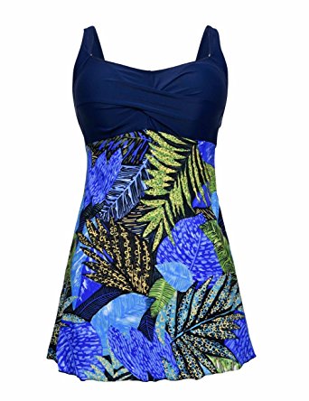 Hilor Women's Retro 50's Plus Size Twist Front One Piece Swimsuit Swimdress