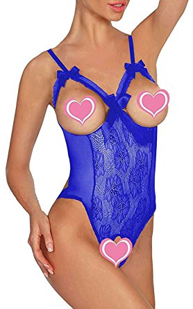 Yinggeli Women Open Cup Crotchless One Piece Sexy Lingerie Teddy Lace Nightie