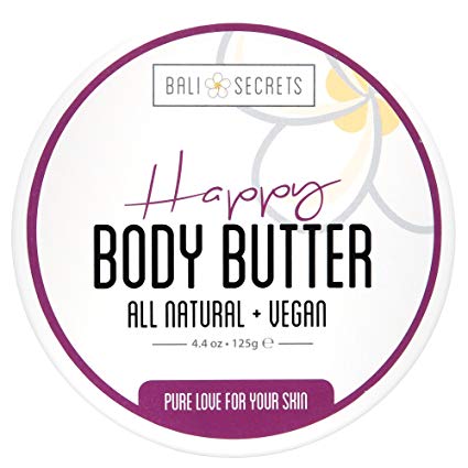 Bali Secrets Happy Body Butter - All Natural Vegan Formula - Whipped Fluffy Goodness - Nourish & Protect - Reduce Cellulite & Stretch Marks - Pure Love For Your Skin