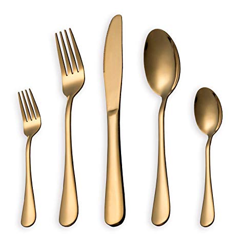HOMQUEN Cutlery Set, Gold Flatware Set, Stainless Steel Set Service for 6 Persons, 30 Piece Dining Flatware Set