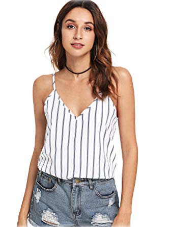 Romwe Women's Summer Colorblock Striped Print Cami Top