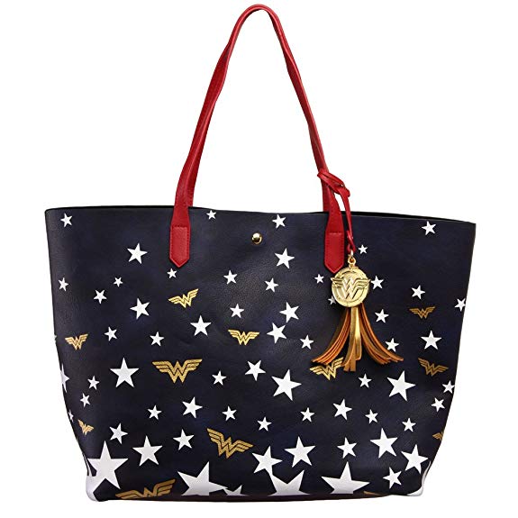 DC Comics Wonder Woman Logo Stars Oversized Tote Bag Purse