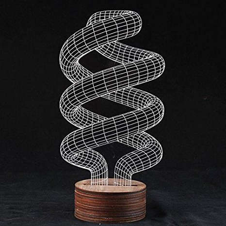 Protect 3d Glow LED Lamp - Kids Room Art Sculpture Lights Produces Unique Lighting Effects and 3d Visualization - Amazing Optical Illusion (Spiral)