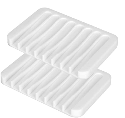 Sherbo Soap Dishes for Bathroom and soap case Holder Tray for Sponges，White Sink Deck Bathtub Shower for Kitchen 2Piece (Silicone)