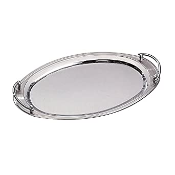 Elegance Silver 73028 Oval Stainless Steel Tray with Handles, 22" x 13"