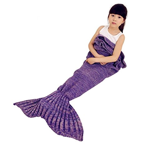 Feiuruhf Soft Mermaid Tail Blanket Handmade Living Room Sleeping Bag For Kids (purple)