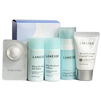 KOREAN Cosmetics LANEIGE White Plus Renew Trial Kit (5 Items) - Skin Refiner / Emulsion / Original Essence / Original Cream / Capsule Sleeping Pack