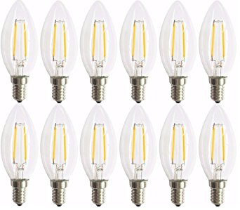 Luxon clear glass edison C33 torpedo bullet shape LED light bulb for Vintage Antique Chandelier and Candelabra 2W 2700K E12 base 150 lm Warm White Energy Saving (12 pack)