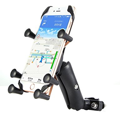 Motorcycle Cell Phone Mount - Heavy Duty Side Mirror & Handlebar Cradle Holder For - iPhone 7, Samsung Galaxy Note 5, Or Any Smartphone & GPS - For Safe Phone Use While On The Road