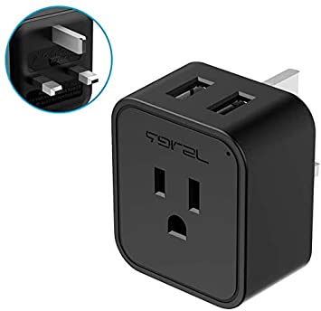 UK Plug Adapter, JSVER Travel Power Adapter for UK, Ireland, Hong Kong with 2 USB Ports, US to UK British England Scotland Singapore Dubai Plug Adapter(Black)