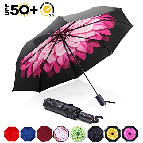 ABCCANOPY Umbrella Compact Rain&Wind Teflon Repellent Umbrellas Sun Protection with Black Glue Anti UV Coating Travel Auto Folding Umbrella, Blocking UV 99.98%