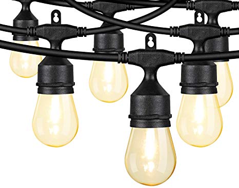 24ft String Lights with LED Warm White Acrylic Bulbs, Patio Lights String with 12 Sockets and 14 Bulbs (2 Spares), Weatherproof for Indoor Outdoor Use, Connectable Commercial Grade for Garden Deck