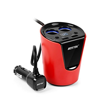 BESTEK 2-Socket Cigarette Lighter Power Adapter DC Outlet Splitter 3.1A Dual USB Car Charger for iPhone 7/ 7 Plus, iPad, Samsung，and More- Red