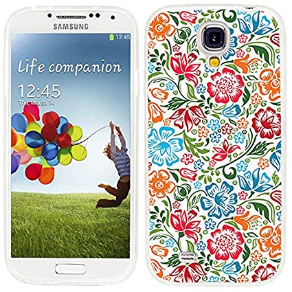 S4 Case,Samsung S4 Case,Galaxy S4 Case,ChiChiC full Protective Case slim durable Soft TPU Cases Cover for Samsung Galaxy S4 I9500 I9505 Galaxy S IV,colorful red green sky blue flower on white