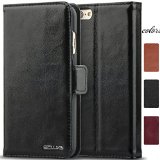 iPhone 6 Case Wallet Leather ACLUXS Case  GENUINE LEATHER of COWHIDE  LIFE TIME WARRANTY for Apple Smartphone Phone 6 47 Stand Carrying Style 100 Handmade BLACK