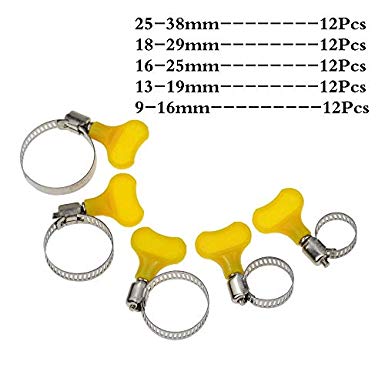 Aiskaer 60 Piece 9-38mm Key-Type Adjustable Stainless Steel Hose Clamp, Pipe Clamp, Worm Gear Clamps Ideal for Plumbing,Automotive