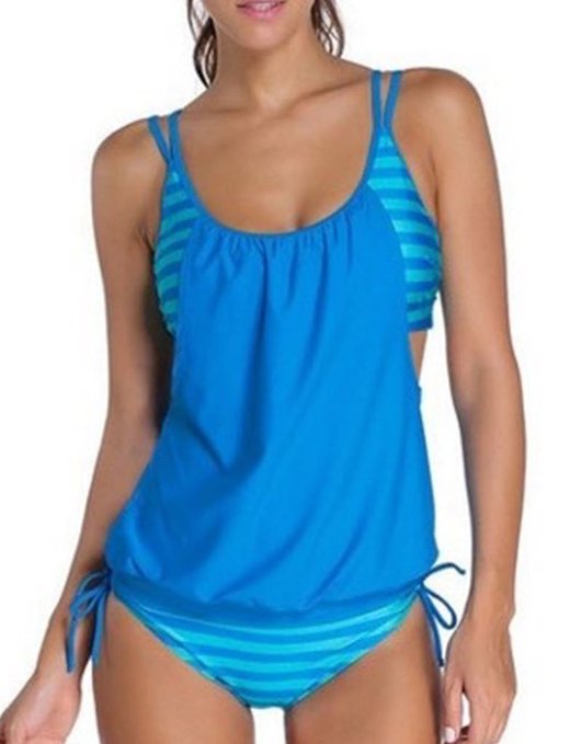 Womens Stripes Lined Up Double Up Tankini Top Swimwear