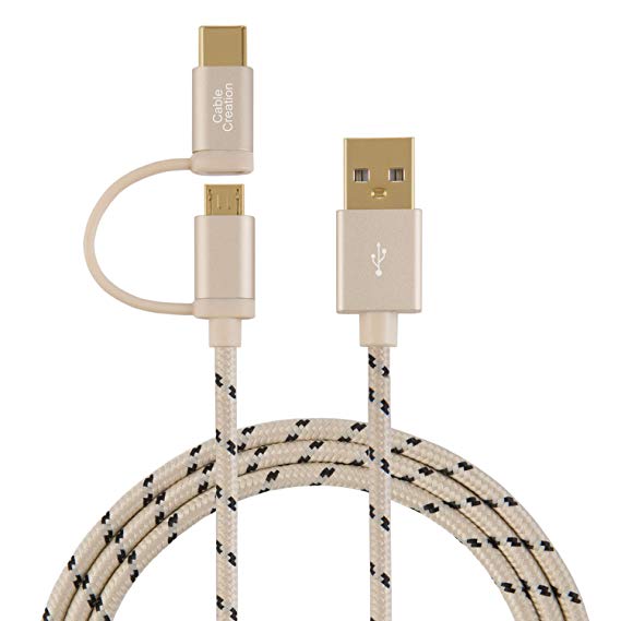 CableCreation 2-in-1 Type C Micro USB Cable, 4 ft Braided USB-C and Micro-B Fast Charge Cord for Sumsang Note 8, Pixel XL, Android and USB-C Devices,1.2 M/Khaki Aluminum