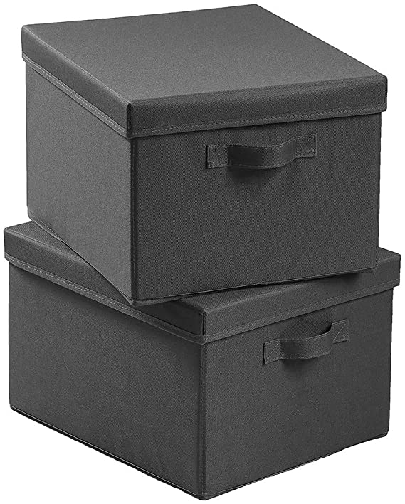 SEMAXE Foldable Fabric Storage Box with Lid, Decorative Linen Filing & Storage Office Box | Letter/Legal | Charcoal | (Gray, 2 Pack)