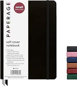 PAPERAGE Softcover Lined Journal Notebook (Black), 176 Pages, College Ruled Notebook, Small 5.6 inches x 7.9 inches - 100 GSM Thick Premium Paper