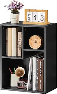 VECELO 3-Cube Bookshelf, Fits Tallest Hardcovers, Horizontal Available, Modern Bookcase, Cubby Storage Organizer for Small Space, Bedroom, Living Room,Black