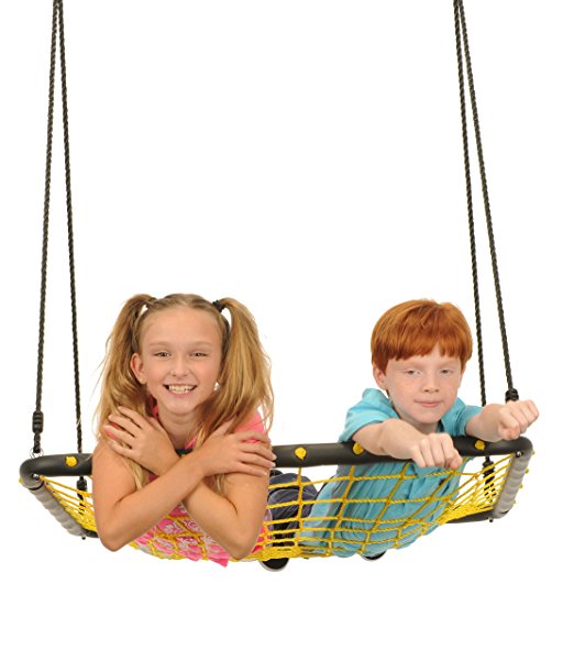 SWINGING MONKEY PRODUCTS Large 36" Spider Web Platform Tree Swing, Yellow – Nylon Rope with Padded Steel Frame, Tree Swing, Children's Swing, Easy Installation