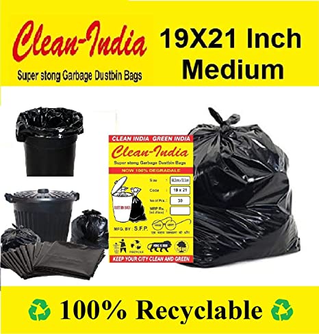 Clean India™ - Garbage Bags | 10 Packs of 30Pcs - 300 pcs | 19X21 Garbage Bags Medium Size Black Disposable Trash Waste Dustbin Bags of 54cm x 48cm