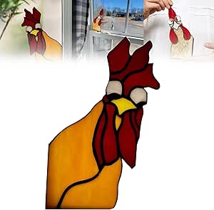 Funny Peeping Rooster Window Corner, Chicken Ornament Acrylic House Decor Bird Stained Glass,Outside Window Hanging Decoration for Home Garden (Color A), WD1021