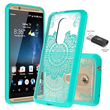ZTE Axon 7 Case, Axon 7 / ZTE Axon 7 2016 case With Micro USB to Type c Adapter,Wtiaw [Scratch Resistant] Acrylic Hard Cover With Rubber TPU Bumper Hybrid Ultra Slim Protective for ZTE Axon 7-YKL Mint