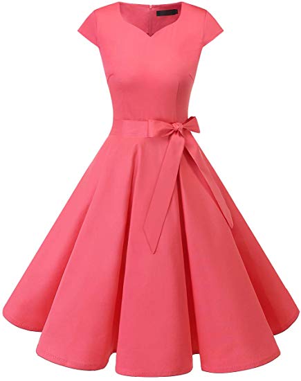 DRESSTELLS Women's Vintage Tea Dress Prom Swing Cocktail Party Dress with Cap-Sleeves