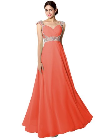 Sarahbridal Women's Long Chiffon A-line Beading Bridesmaid Dress Prom Gown SD072