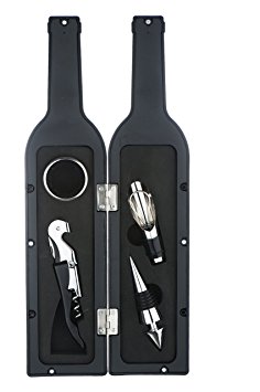 VonShef Wine Bottle Accessory Gift Set, Includes Corkscrew, Opener, Pourer, Stopper and Ring