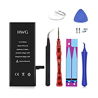 HWG for iPhone 6S Battery Replacement, 2050mAh Li-ion Battery 0 Cycle, with Complete Repair Tools Kit, Adhesive, and Instructions – 12 Months Warranty